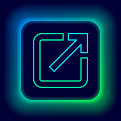 Poster - Glowing neon line Open in new window icon isolated on black background. Open another tab button sign. Browser frame symbol. External link sign. Colorful outline concept. Vector.