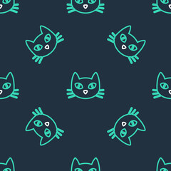 Line Cat icon isolated seamless pattern on black background. Vector.