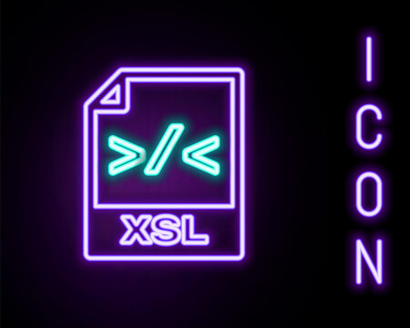 Glowing neon line XSL file document. Download xsl button icon isolated on black background. Excel file symbol. Colorful outline concept. Vector.