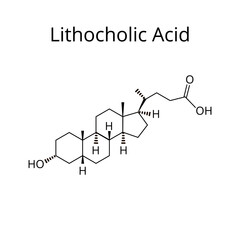 Lithocholic acid. Bile acid. Chemical molecular formula Lithocholic acid. Vector illustration on isolated background