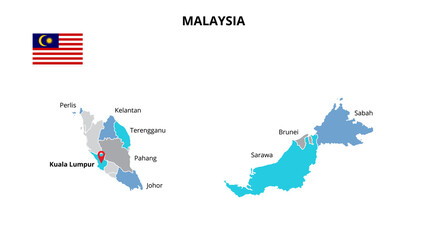 Wall Mural - Malaysia vector map infographic template divided by states, regions or provinces. Slide presentation