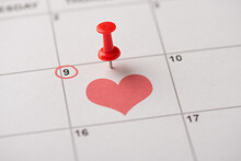 Happy Mother's Day Concept. Close Up View Photo Image Of Red Thumb Tack Attached To Calendar With Date And Heart