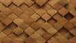 © RocknRoller Studios - Wood Block Wall background. Mosaic Wallpaper with Light and Dark Timber Arabesque tile pattern. 3D Render