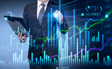 Poster - Businessman using his planner checking the agenda of upcoming me