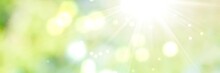  Spring background - abstract banner - green blurred bokeh lights with sunbeams