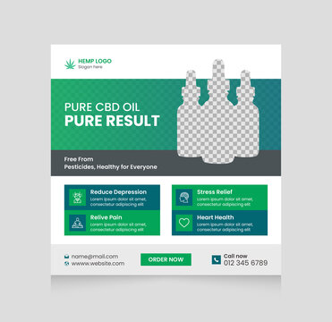 Hemp products CBD oil social media post templates, Hemp Oil web banner, Products web banner, cannabis extract oil web banner design with creative business marketing layout