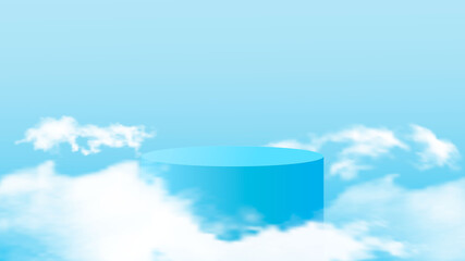 Background vector 3d blue rendering with podium and minimal cloudy scene. Minimal product display background of 3d rendered geometric shape sky blue cloud pastel.Vector