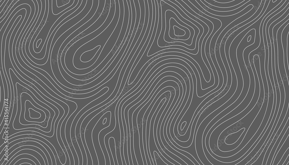 Seamless vector topographic map background white on dark. Line ...