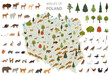 Flat design of Poland wildlife. Animals, birds and plants constructor elements isolated on white set. Build your own geography infographics collection.