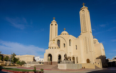 Public cathedral coptic egyptian church at the sky background