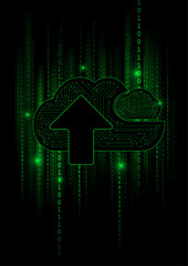 Wall Mural - Vector : Cloud and arrow with green binary code on black background