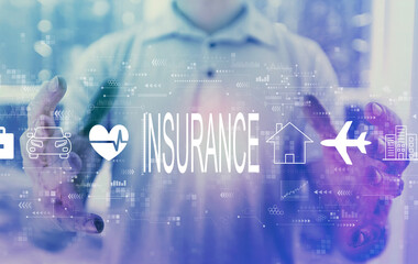 Wall Mural - Insurance concept with young man holding his hands