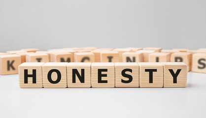 Poster - Word HONESTY made with wood building blocks
