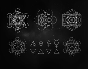 Wall Mural - occult symbols isolated on dark background. magic vector decorative set