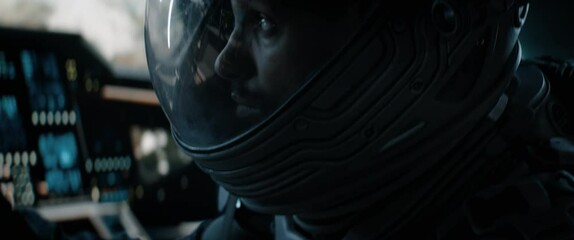 Wall Mural - cu portrait of african american black male astronaut inside spaceship cockpit. sci-fi space explorat