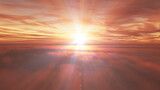 Fototapeta Zachód słońca - fly above clouds sunset landscape