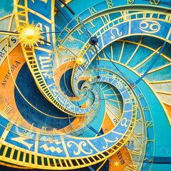 Leinwandbilder - Droste effect background based on Prague astronomical clock. Abstract design for concepts related to astrology and fantasy.
