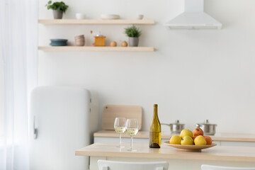 Wall Mural - Wine and snack, contemporary simple kitchen interior, scandinavian design