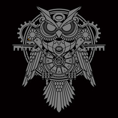 Wall Mural - owl steampunk illustration and tshirt design