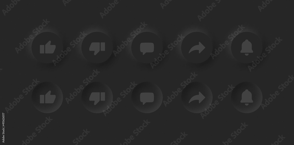 Neumorphic UI UX Design Elements Vector Buttons Like Dislike Comment ...