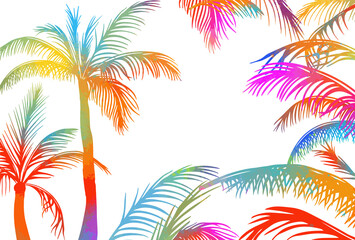 Frame with colorful palm leaves. Vector illustration