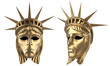 © breakermaximus - Isolated 3d render illustration of Statue Of Liberty golden carnival mask on white background.