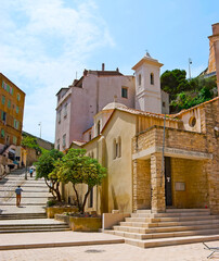 Canvas Print - The St Erasme church in old town of Bonifacio, Corsica, France