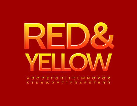 Vector Red and Yellow Alphabet. Glossy creative Font. Gradient color Letters and Numbers set