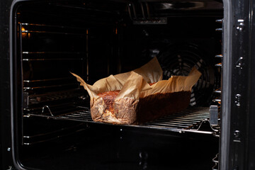 Sticker - Closeup shot of banana bread being baked in the oven