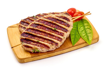 Wall Mural - Grilled pork cutlets, isolated on white background