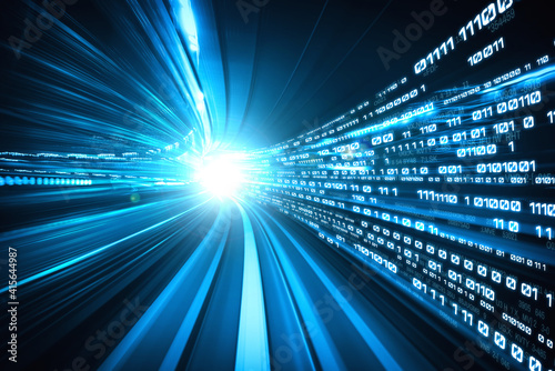 Obraz Dibond Digital data flow on road with motion blur to create vision of fast speed transfer . Concept of future digital transformation , disruptive innovation and agile business methodology .