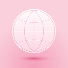 Poster - paper cut earth globe icon isolated on pink background. world or earth sign. global internet symbol.