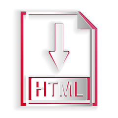 Fototapete - Paper cut HTML file document icon. Download HTML button icon isolated on white background. Paper art style. Vector.