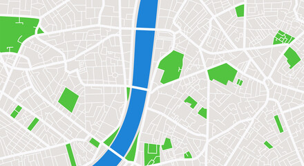  City center map with river and trees. GPS navigation. Flat vector illustration.