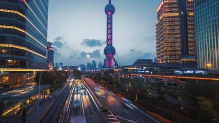 Wall Mural - hyper lapse, road in Shanghai Lujiazui financial center, China