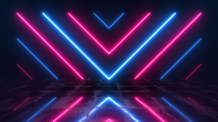 Poster - Abstract technology light background. Blue neon in the black cyber space. Laser illumination technology design.