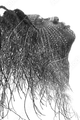 Plakat A contemporary double exposure portrait with a concept