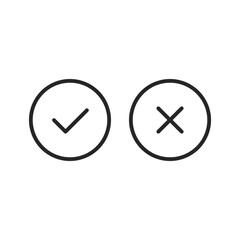 Poster - Check mark line icons set. Tick and cross mark. Black color. Simple outline symbols. Vector line icons