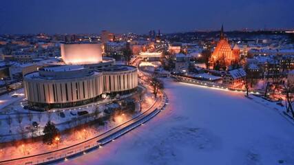 Wall Mural - Aerial view of Opera in Bydgoszcz at dusk, Poland