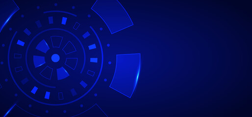 Poster - abstract blue interface of technology artwork design template. overlapping with geometric modern des