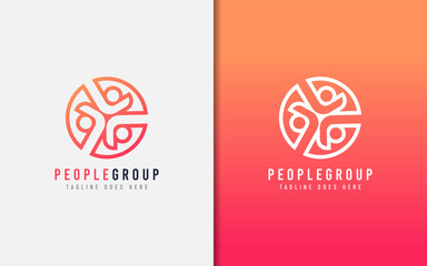 Poster - Creative People Group Logo Design. Abstract People Shape Combined with Circle. Usable For Business Brand and Company. Vector Logo Illustration.
