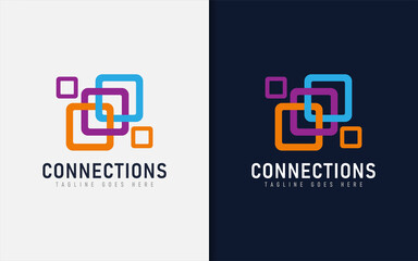 Poster - Creative Connections Logo Design. Abstract Colorful Square Shape Combination. Usable For Brand and Tech Company. Vector Logo Illustration.