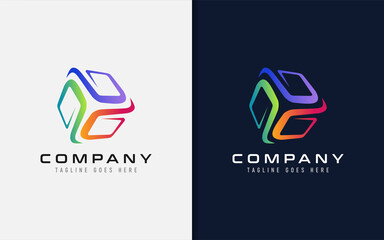 Poster - Creative Cube Tech Logo Design. Abstract Cube Shape Build From Colorful Modern Lines. Usable For Business Brand and Tech Company. Vector Logo Illustration.