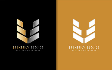 Poster - Creative Luxurious Logo Design. Abstract Geometric Shape with Gold and Silver Color Combination Logo Design. Vector Logo Illustration.
