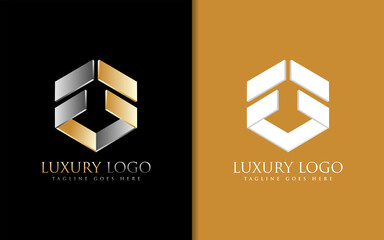 Poster - Creative Luxurious Logo Design. Abstract Geometric Shape with Gold and Silver Color Combination Logo Design. Vector Logo Illustration.