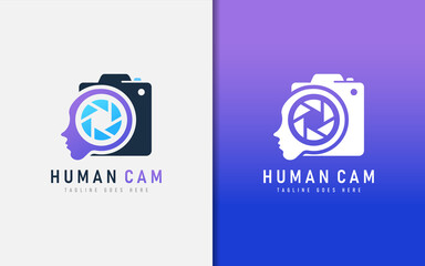 Poster - Creative Human Cam Logo Design. Abstract People Face and Camera Sign Logo Design. Vector Logo Illustration.
