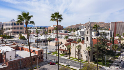 Wall Mural - Aerial view of the historic skyline of downtown Riverside, California, USA.