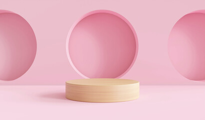 Poster - Mock up podium for product presentation, pink background, 3d render
