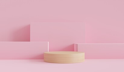 Poster - Mock up winner podium, abstract minimalism with pink background, 3d render, 3d illustration