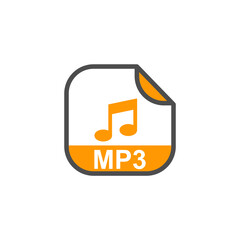 Poster - Mp3 File Extension, Rounded Square Icon with Symbol - Format Extension Icon Vector Illustration.